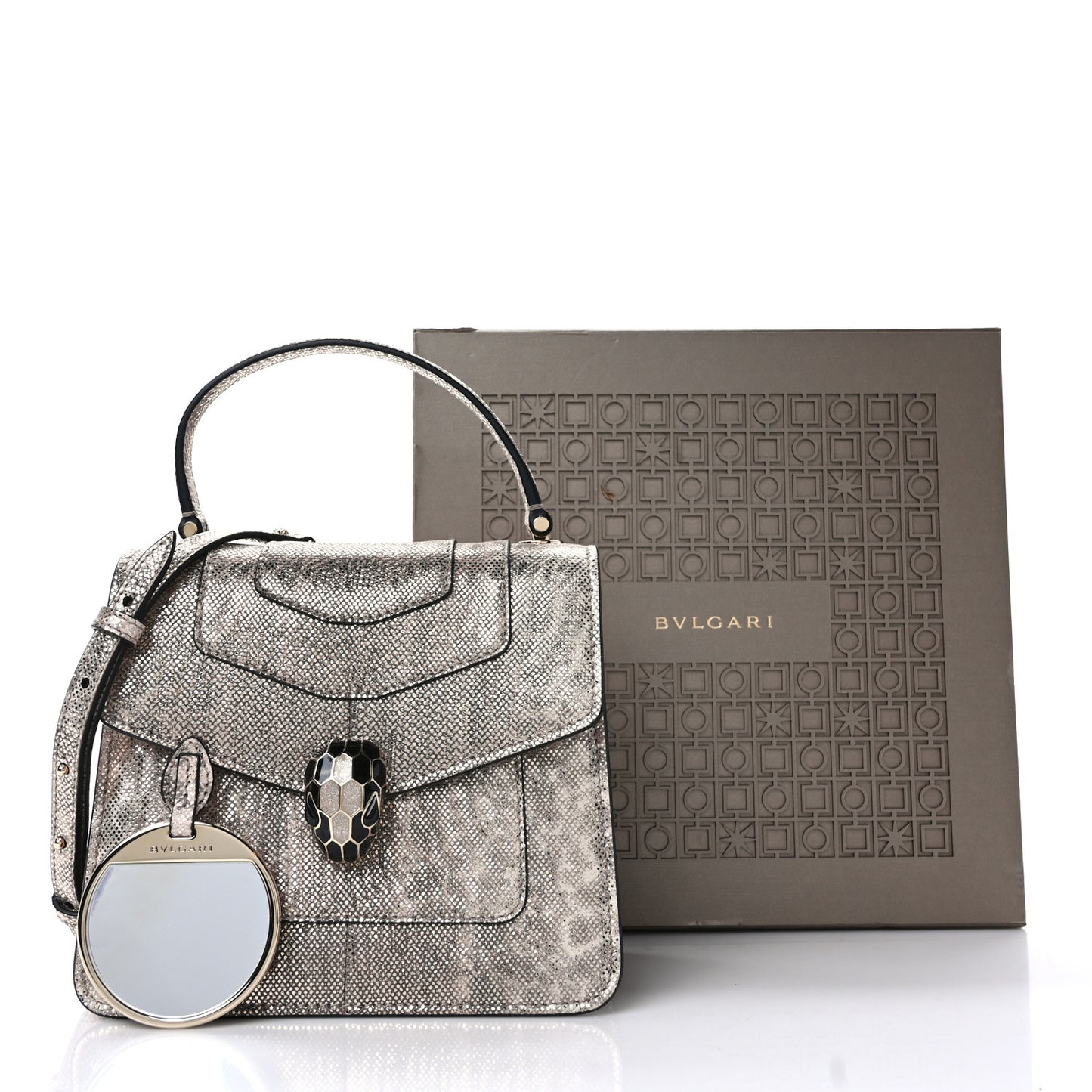 Metallic Karung Serpenti Forever Top Handle White Agate