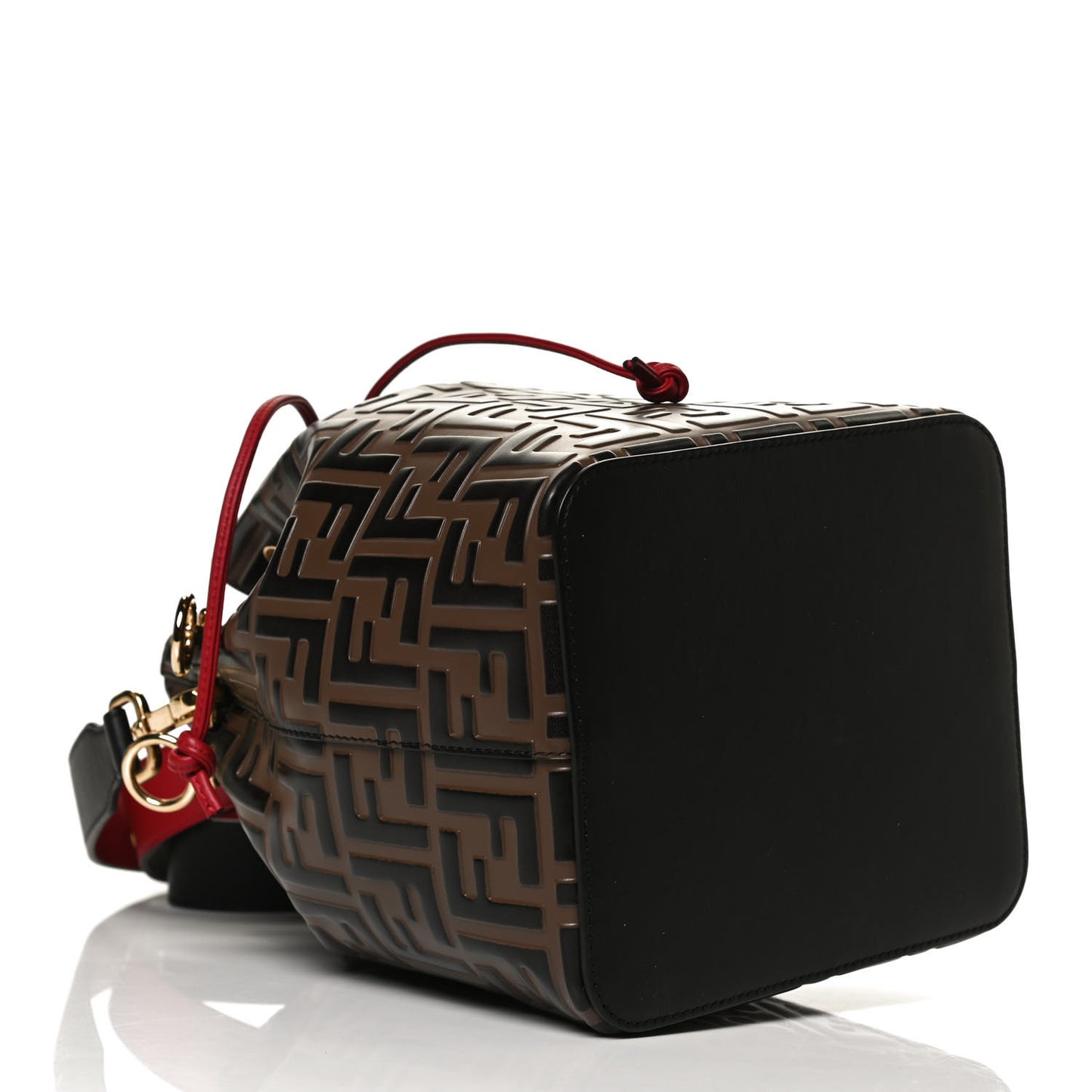 Vitello Grace F is Fendi Bi-Color FF 1974 Embossed Grande Mon Tresor Bucket Bag Maya Black Fragola