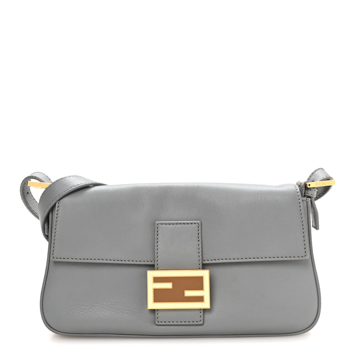 Fendi Vitello Flamingo Enamel Interchangeable Strap Baguette Grigio Chiaro Latte Tabacco 1 of 11