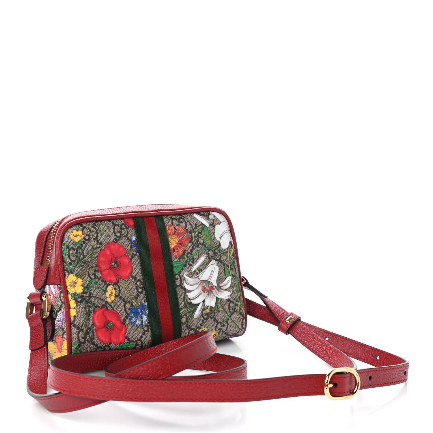 Gucci GG Supreme Monogram Flora Web Mini Ophidia Shoulder Bag Red 2 of 4