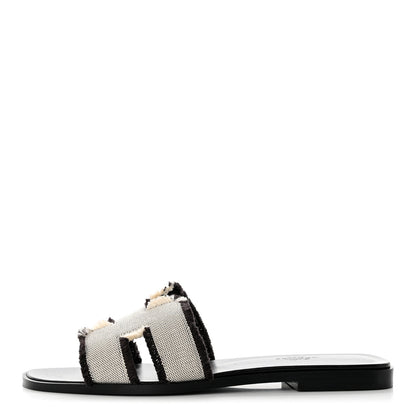 Hermes Toile H Oran Fringe Sandals 38 Prunoir 1 of 10
