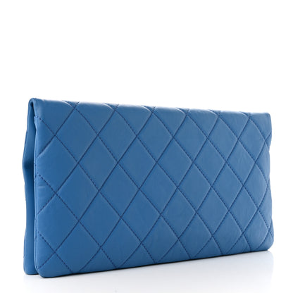 Chanel Lambskin Quilted Fold Over Clutch Blue 3 of 7