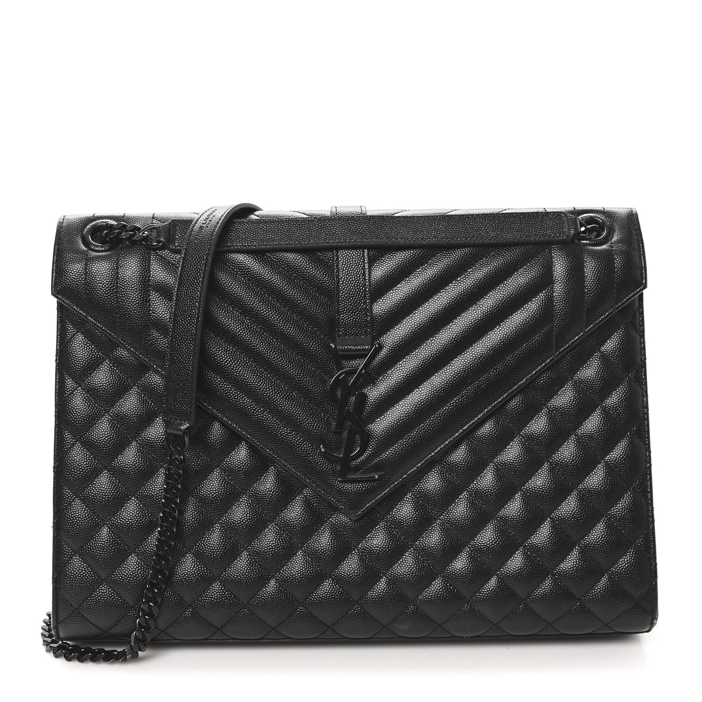 Grain De Poudre Textured Mixed Matelasse Large Triquilt Monogram Monochrome Satchel Black