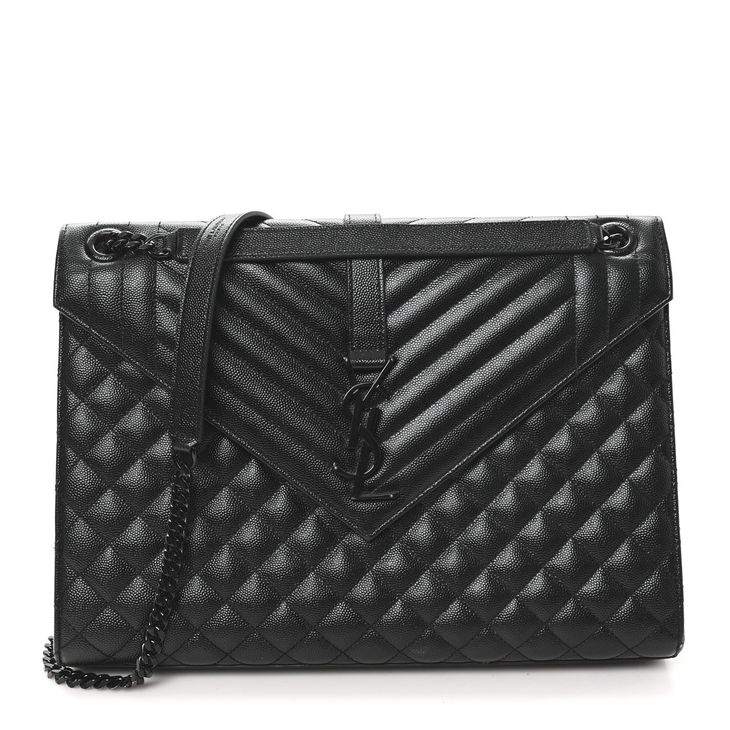 Saint Laurent Grain De Poudre Textured Mixed Matelasse Large Triquilt Monogram Monochrome Satchel Black 1 of 12