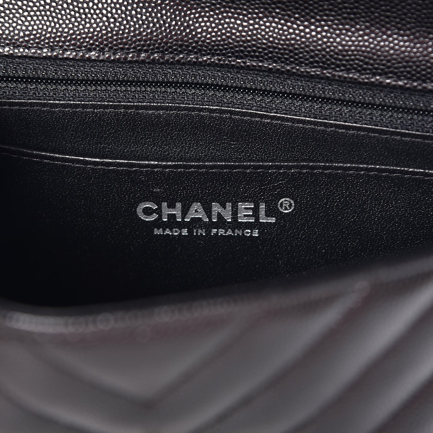 Caviar Chevron Quilted Mini Rectangular Flap Black