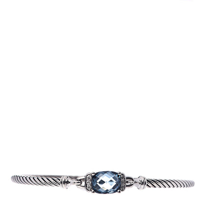 David Yurman Sterling Silver Diamond Hampton Blue Topaz 3mm Petite Wheaton Bracelet 1 of 5