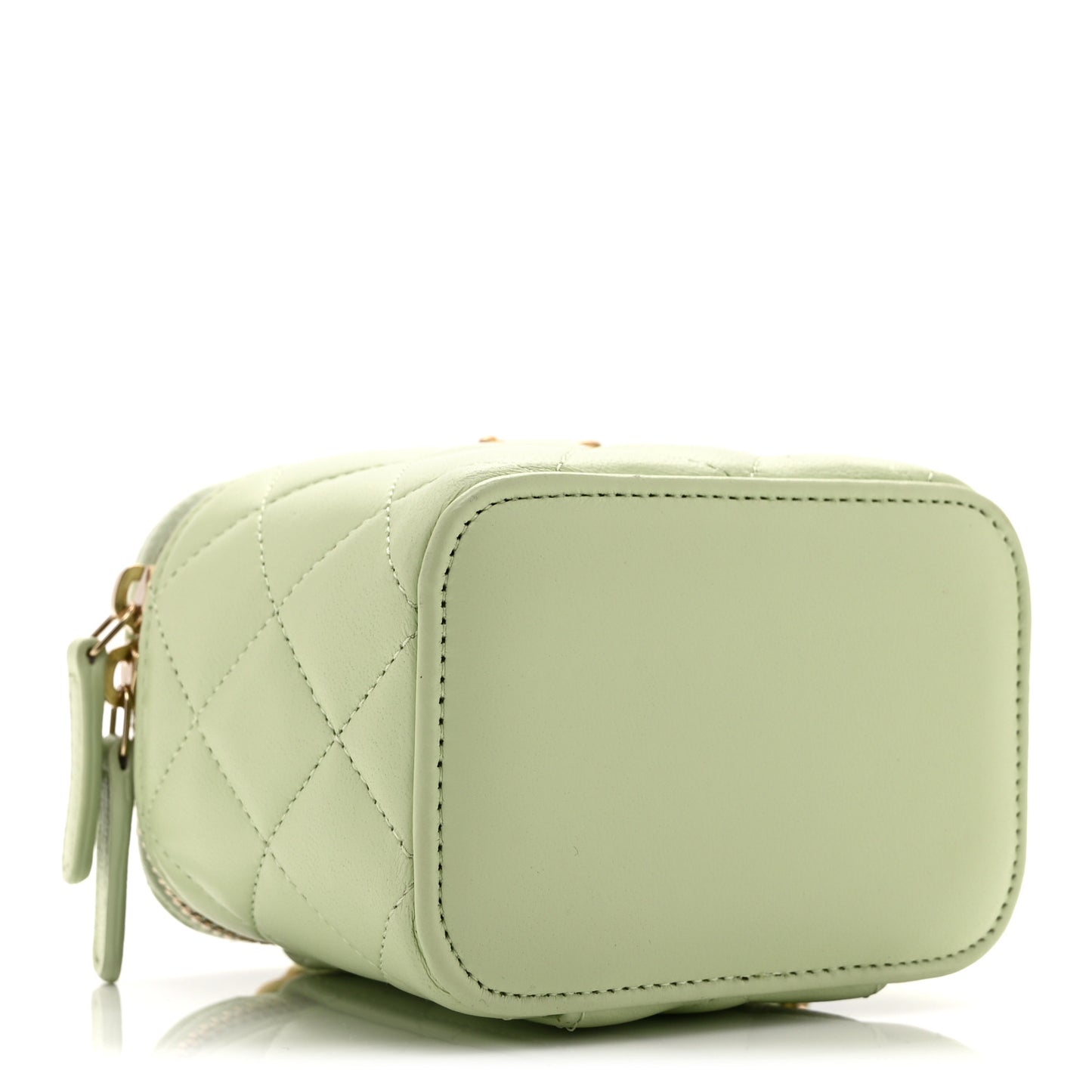 Lambskin Quilted Pearl Crush Mini Vanity Case With Chain Light Green