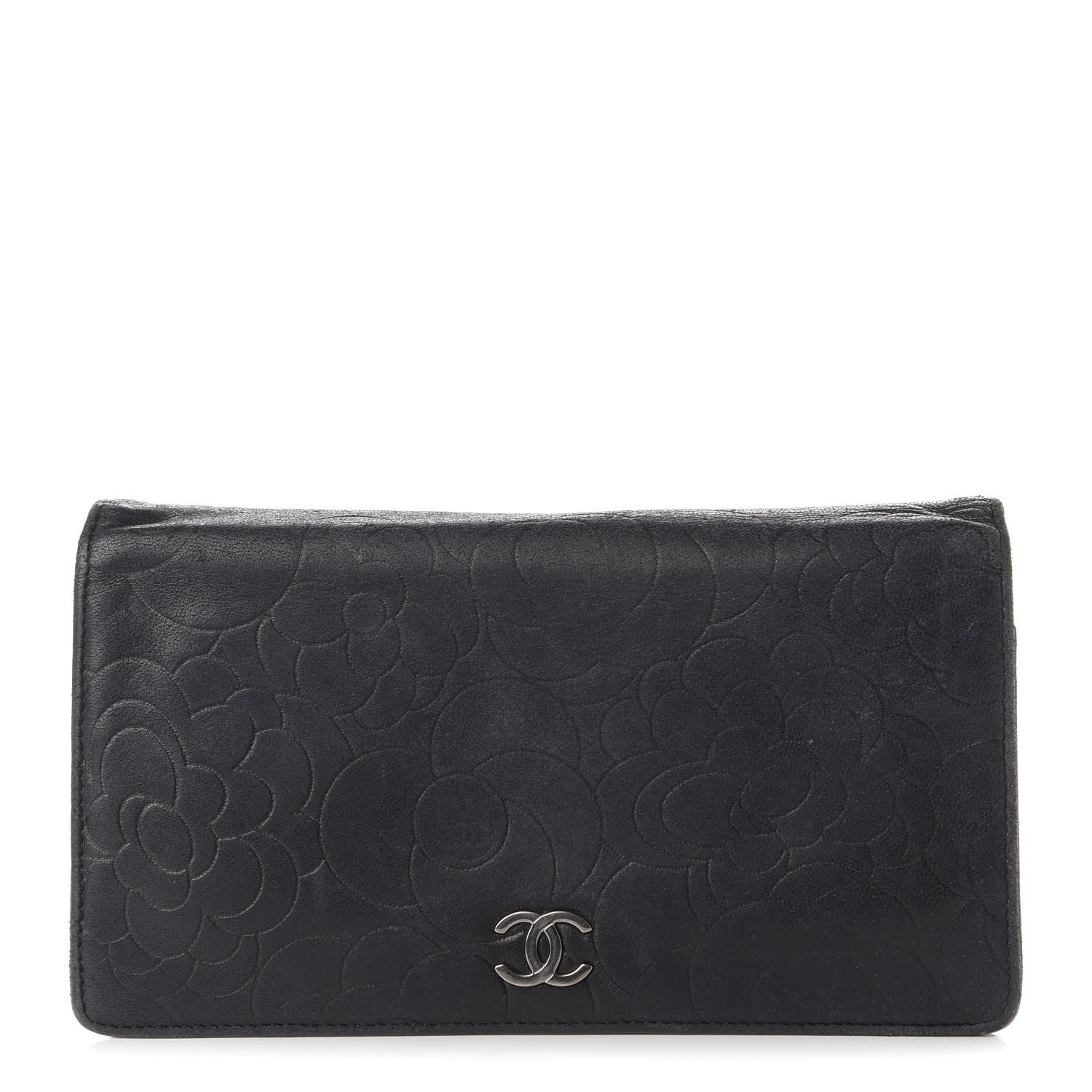 Chanel Lambskin Camellia Embossed Yen Wallet Black 1 of 11