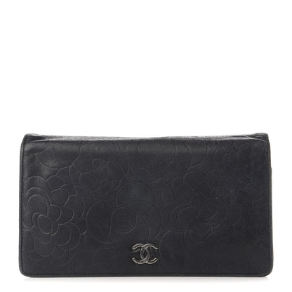 Chanel Lambskin Camellia Embossed Yen Wallet Black 1 of 11