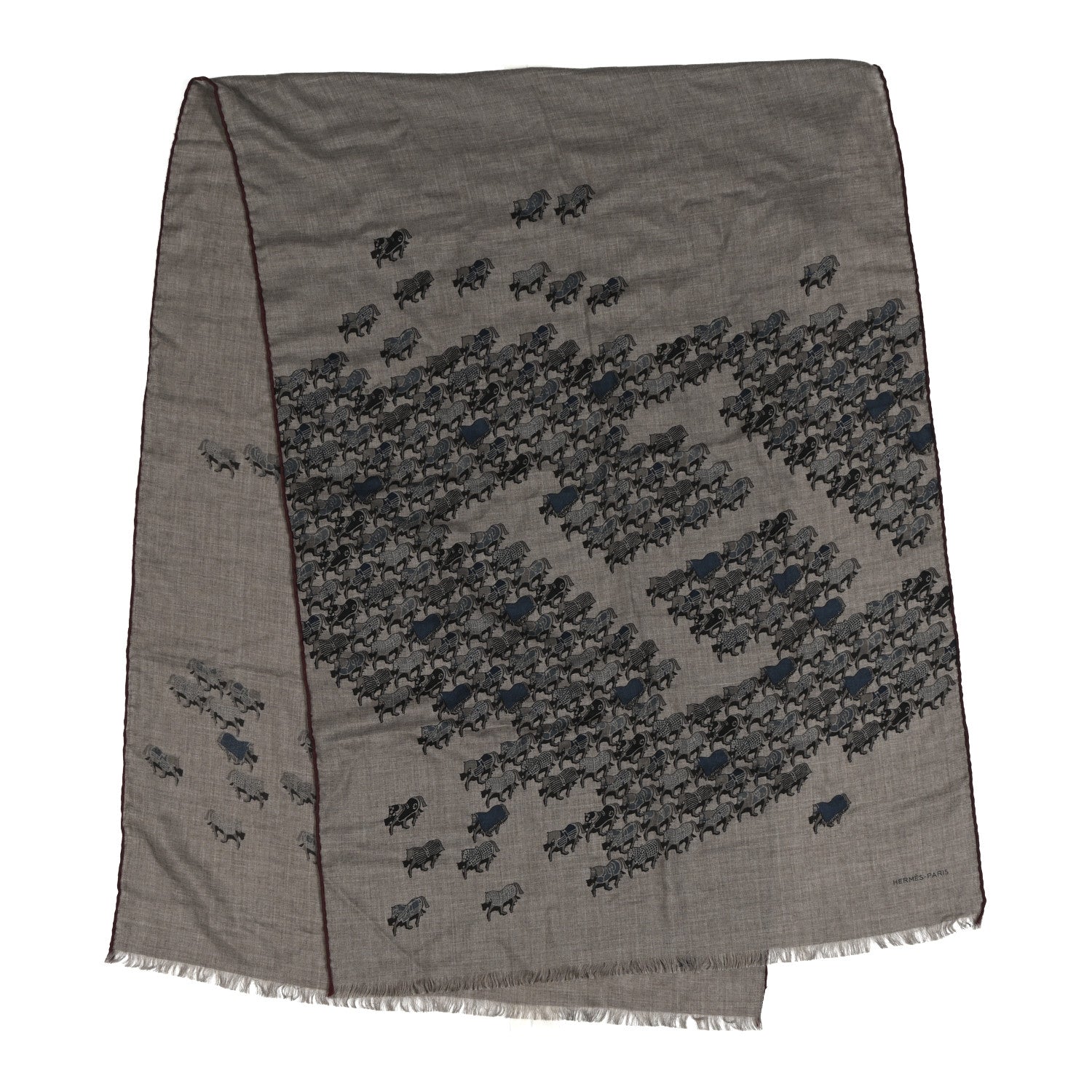 Hermes Cashmere Silk The Parage Rectangle Etoupe Petrole Marine 2 of 4
