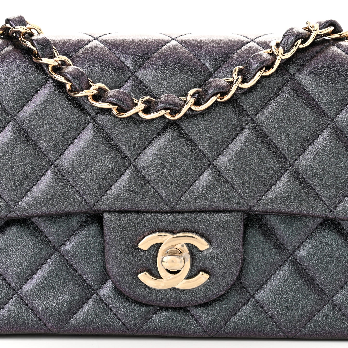 Iridescent Lambskin Quilted Mini Rectangular Flap Black