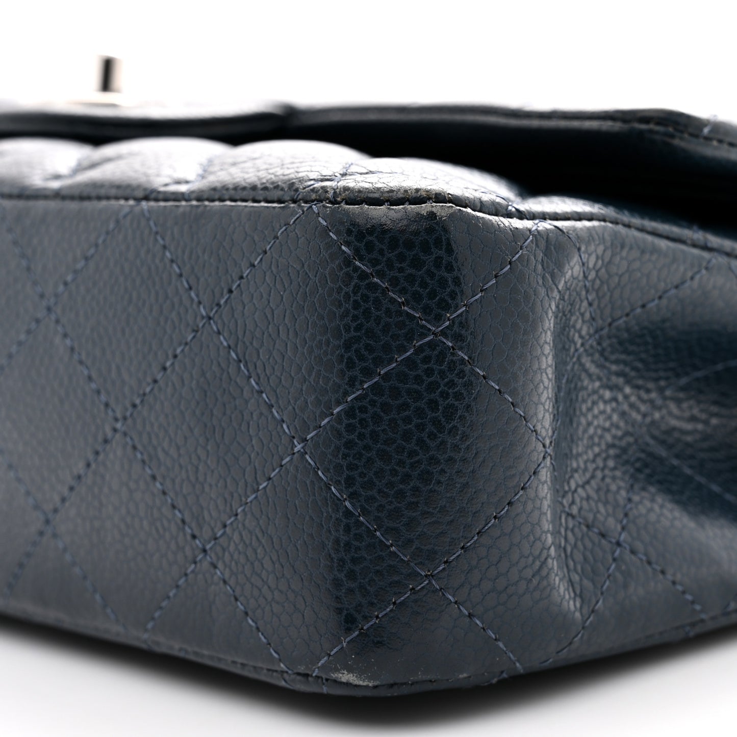 Caviar Quilted Medium Double Flap Navy
