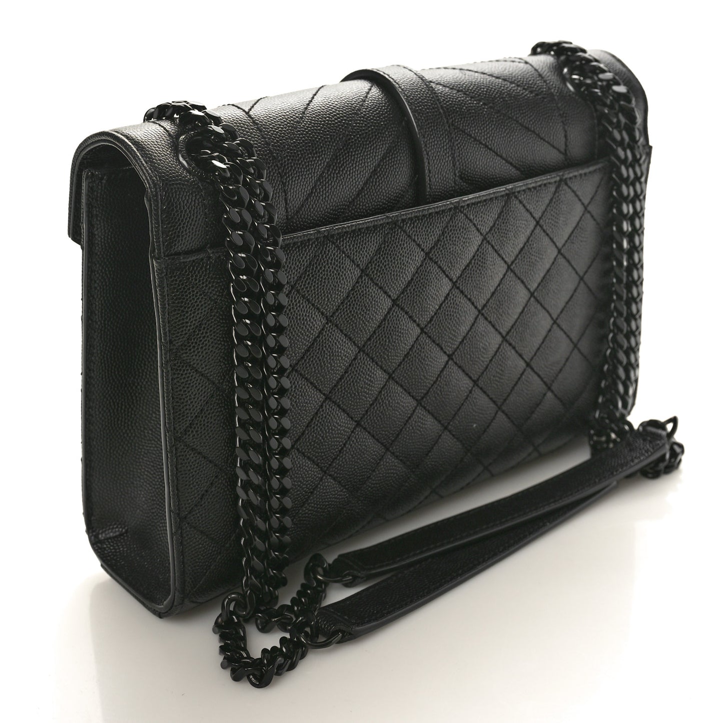 Grain De Poudre Textured Mixed Matelasse Triquilt Medium Monogram Monochrome Satchel Black