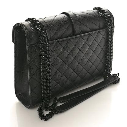 Saint Laurent Grain De Poudre Textured Mixed Matelasse Triquilt Medium Monogram Monochrome Satchel Black 2 of 9