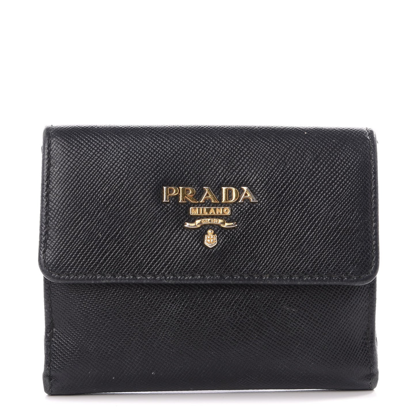 Saffiano Metal Flap Compact Wallet Black