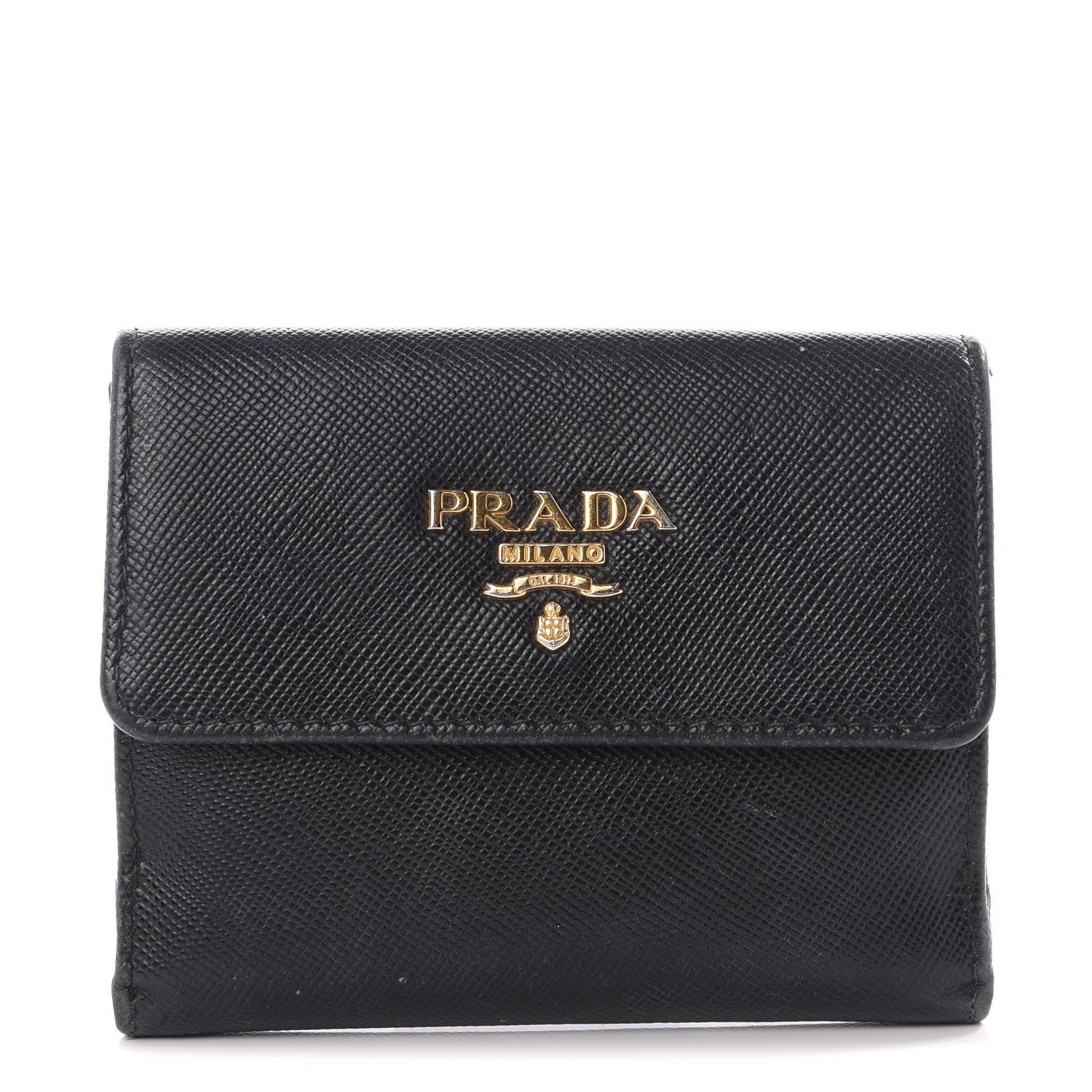 Prada Saffiano Metal Flap Compact Wallet Black 1 of 8