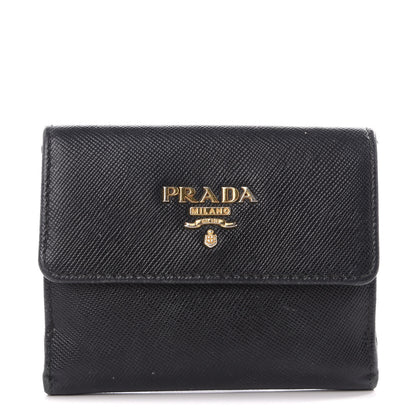 Prada Saffiano Metal Flap Compact Wallet Black 1 of 8