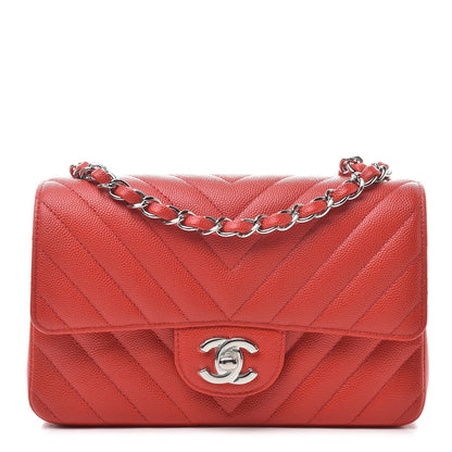 Chanel Caviar Chevron Quilted Mini Rectangular Flap Red 1 of 11