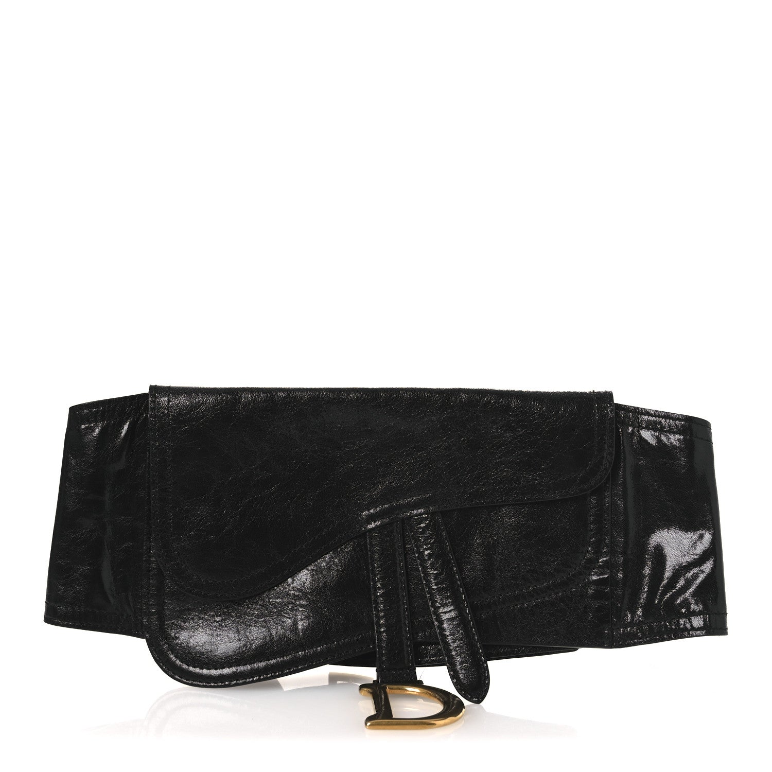 Christian Dior Crinkled Lambskin 135mm Saddle Belt S/M Black 1 of 5