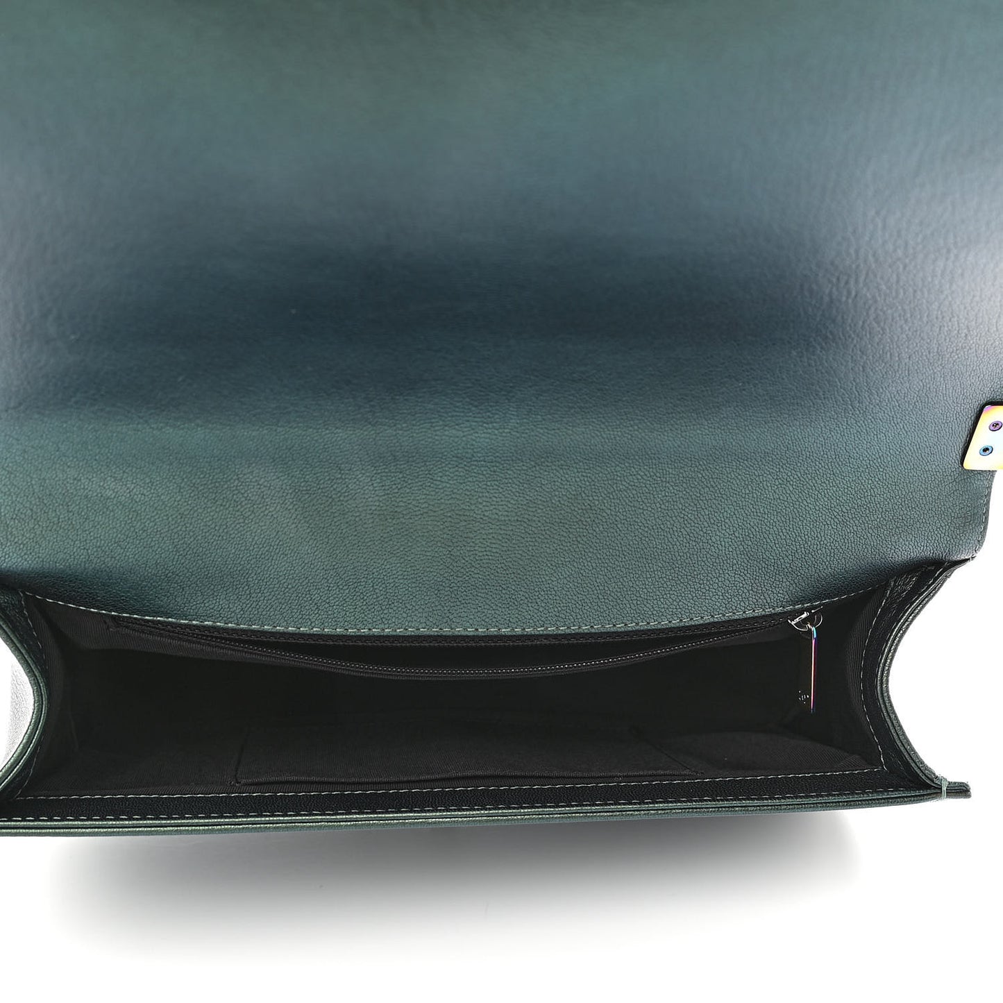 Iridescent Goatskin Quilted New Medium Boy Flap Green