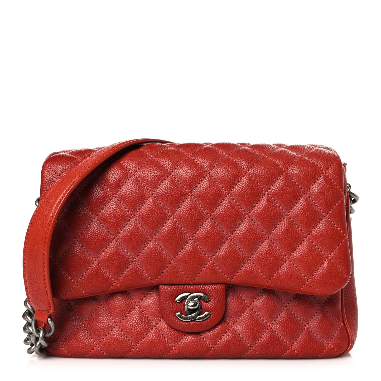 Caviar Quilted Medium Rock In Rome Single Flap Red