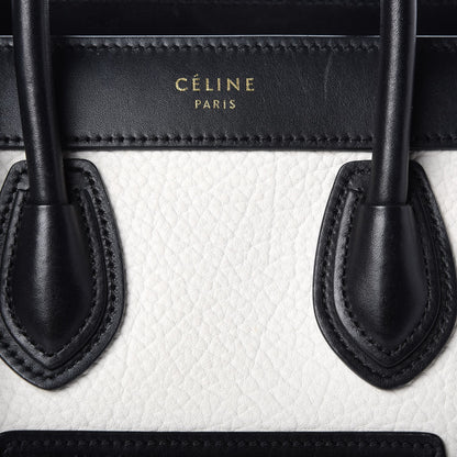 Celine Bullhide Calfskin Nubuck Bi-Color Nano Luggage Black White 9 of 10