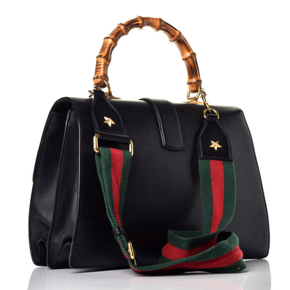 Gucci Calfskin Bamboo Web Large Dionysus Top Handle Bag Black Bright Evergreen Hibiscus Red 6 of 21