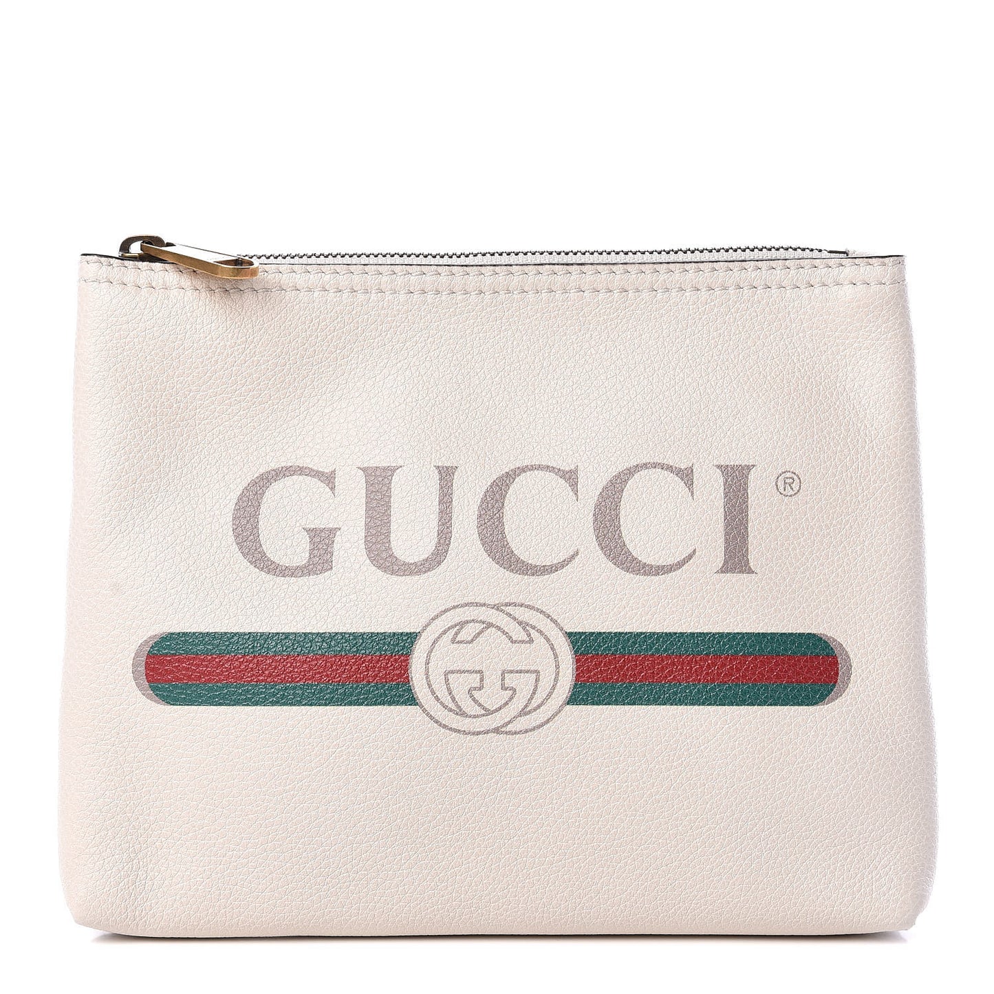 Pebbled Calfskin Medium Logo Portfolio Clutch White