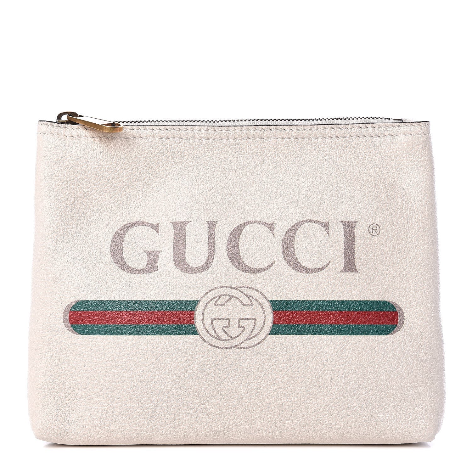 Gucci Pebbled Calfskin Medium Logo Portfolio Clutch White 1 of 9