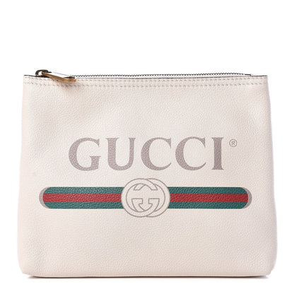 Gucci Pebbled Calfskin Medium Logo Portfolio Clutch White 1 of 9