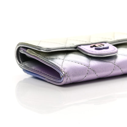 Chanel Gradient Metallic Calfskin Quilted Flap Card Holder Wallet Silver Blue Yellow Purple 9 of 11