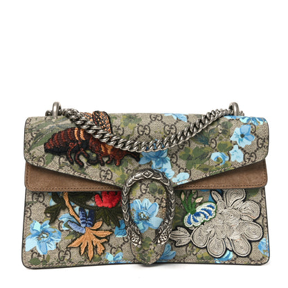 Gucci GG Supreme Monogram Blooms Print Embroidered Small Dionysus Shoulder Bag Blue Taupe 1 of 10