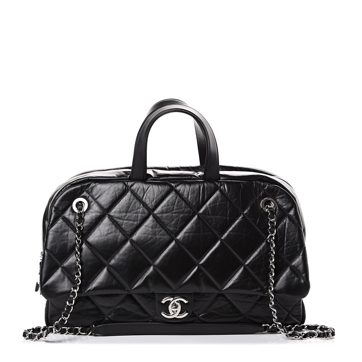 Aged Calfskin Quilted Medium Express Bowling Bag Black