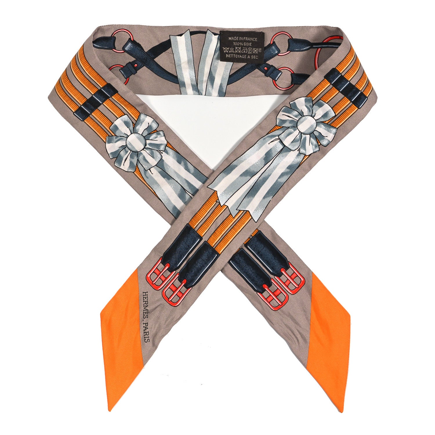 Hermes Silk Jumping Twilly Beige Cendre Orange Anthracite 1 of 4