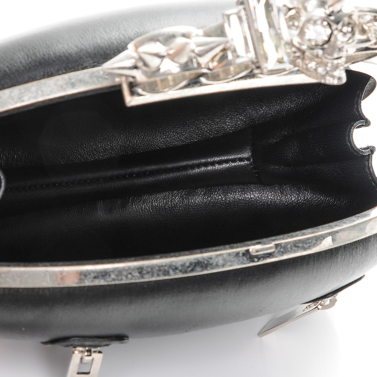 Nappa Skull Knuckle Oval Box Clutch Black