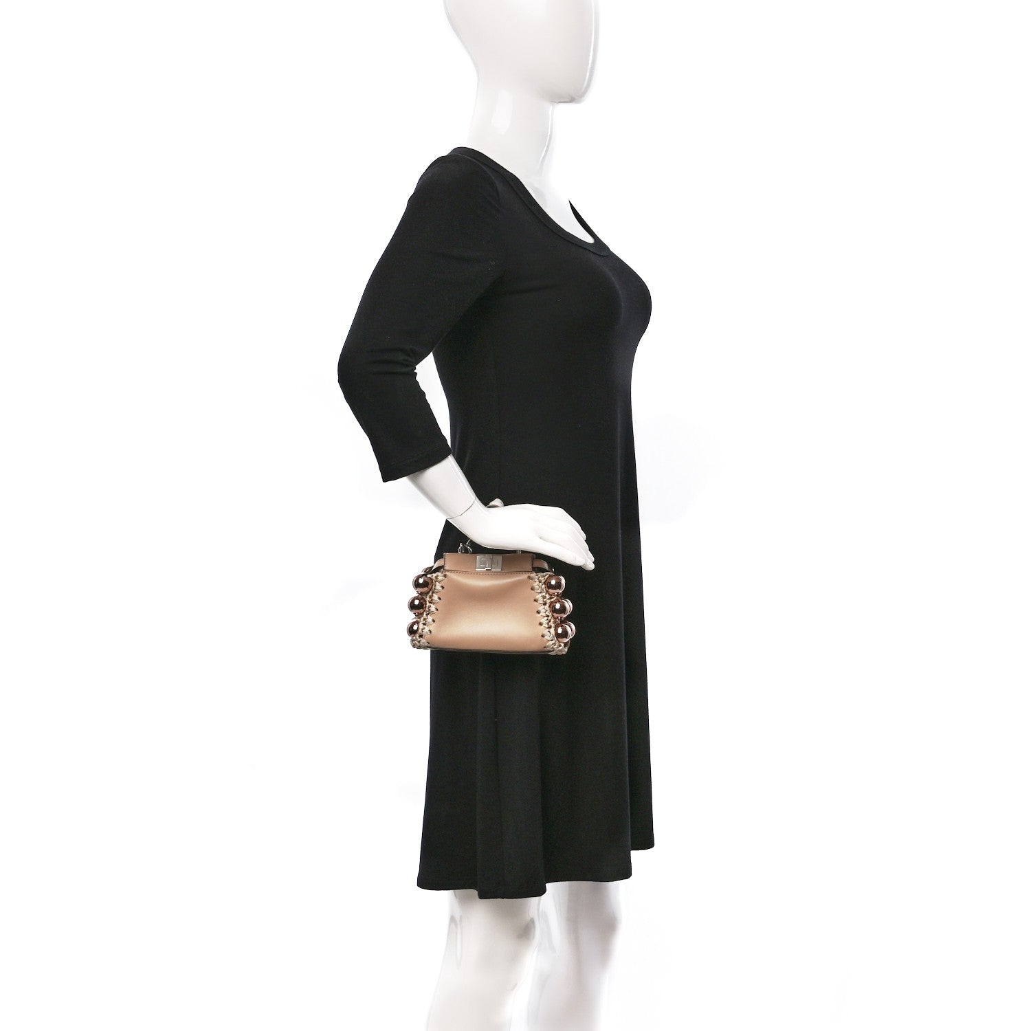 Fendi Vitello Century Pearl Embellished Lace Up Micro Peekaboo Iconic Satchel Makeup 2 of 10