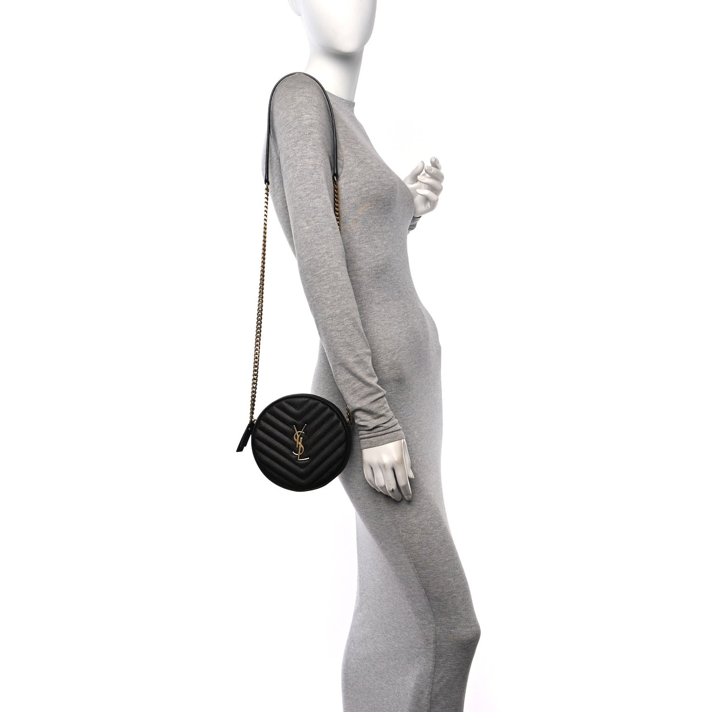 Grain De Poudre Matelasse Chevron Quilted Round Vinyle Camera Bag Black