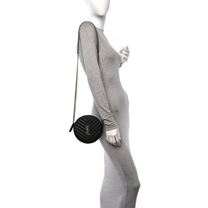 Saint Laurent Grain De Poudre Matelasse Chevron Quilted Round Vinyle Camera Bag Black 2 of 13