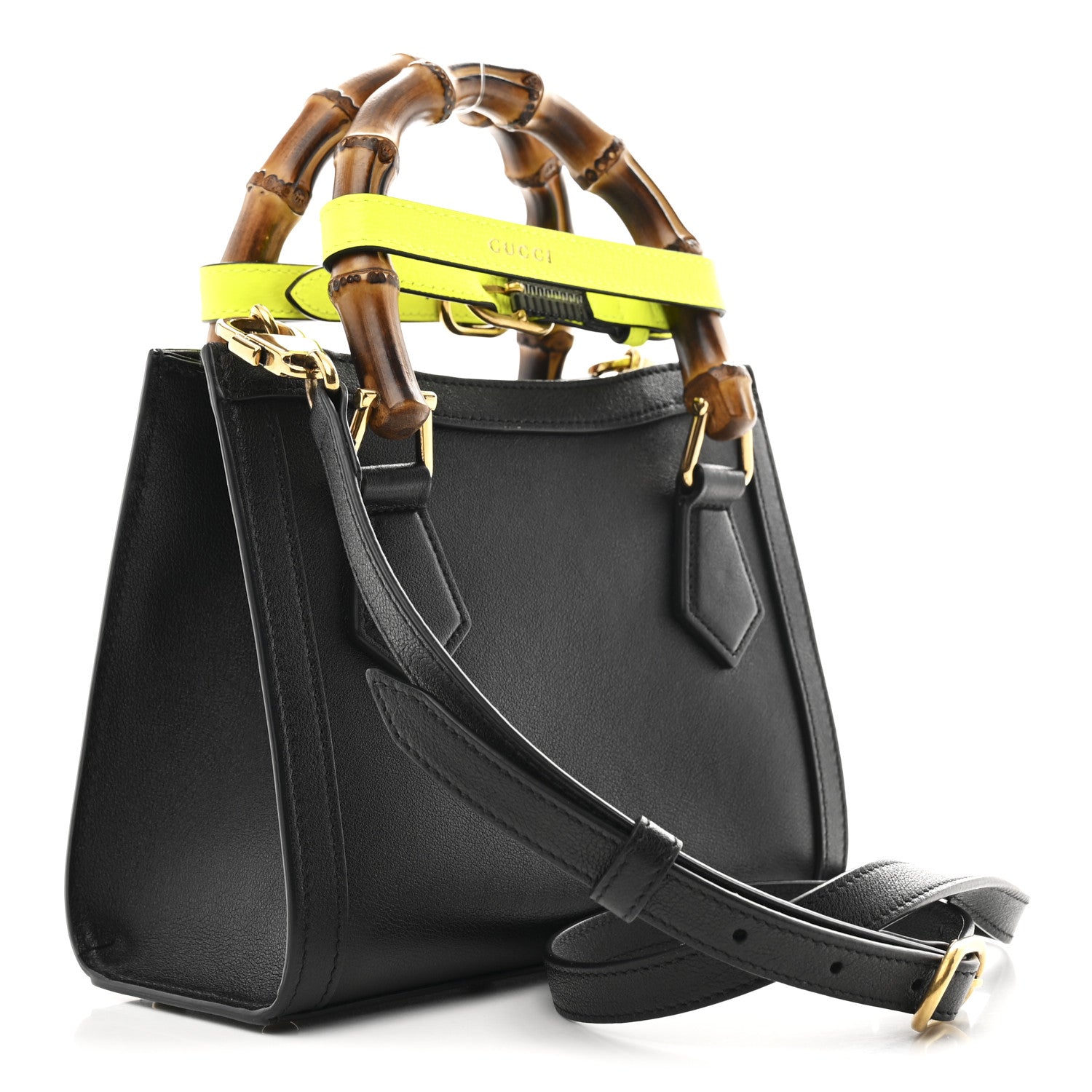 Gucci Wonka Grain Calfskin Mini Diana Tote Bag Black Yellow Fluo 3 of 10