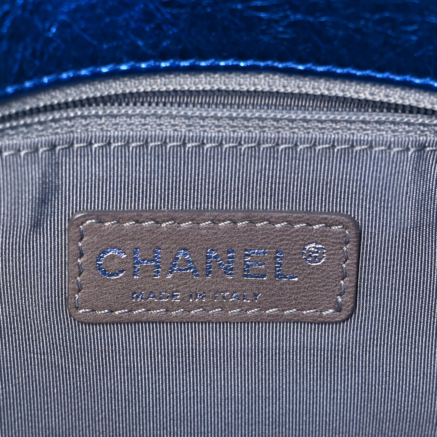Metallic Cracked Calfskin Modern Chain Flap Bag Blue