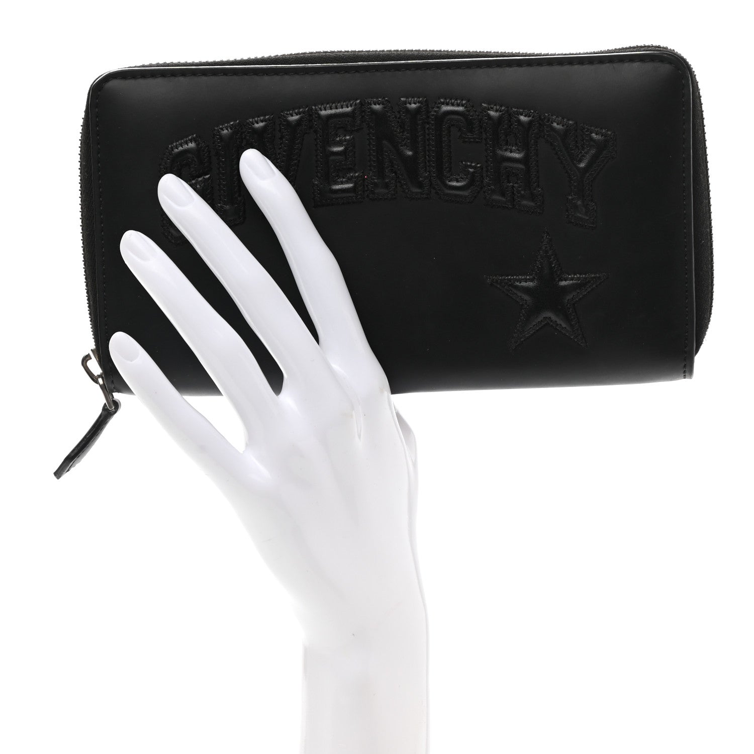 Givenchy Calfskin Logo Star Embossed Zip Around Wallet Black 2 of 8