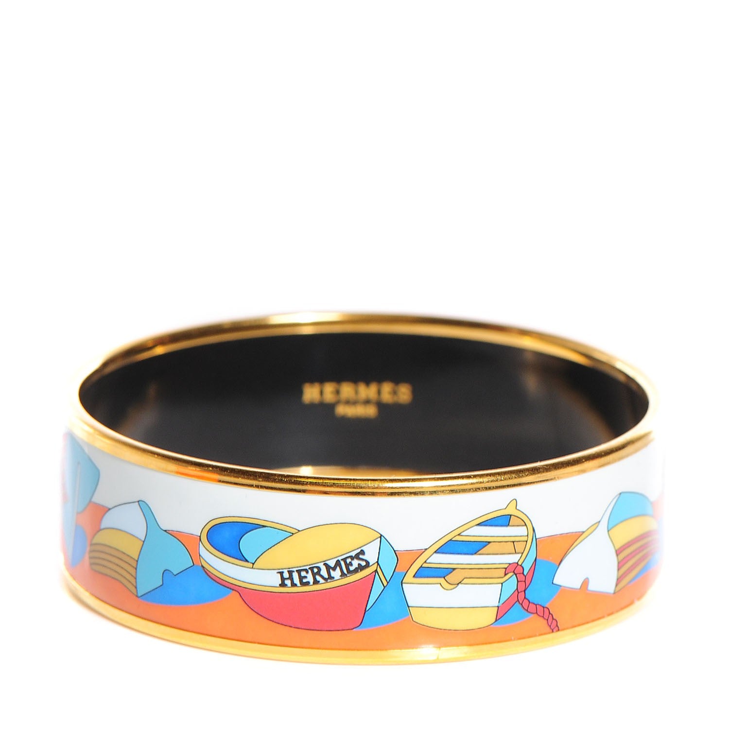 Hermes Enamel Printed Boats Wide Bracelet 62 1 of 5