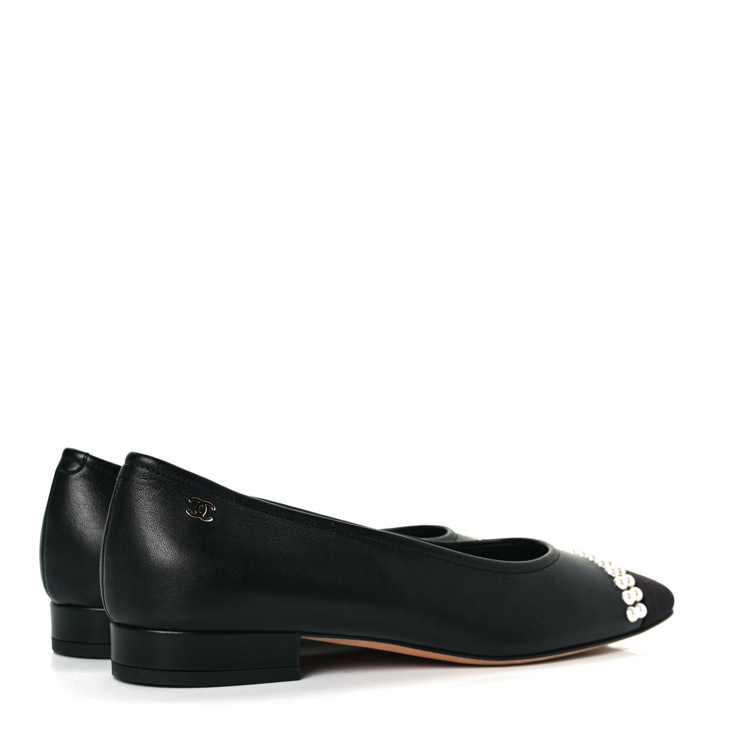 Lambskin Grosgrain Pearl Cap Toe Ballerina Flats 37 Black