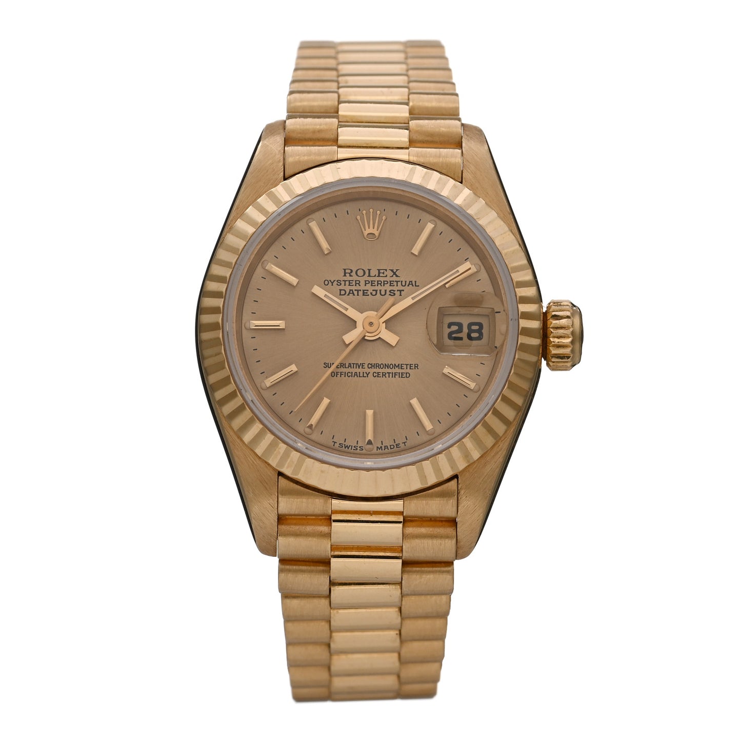 18K Yellow Gold 26mm Oyster Perpetual Datejust President Watch Champagne 69178