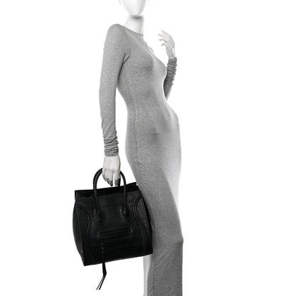 Celine Crocodile Embossed Calfskin Medium Phantom Luggage Black 2 of 16