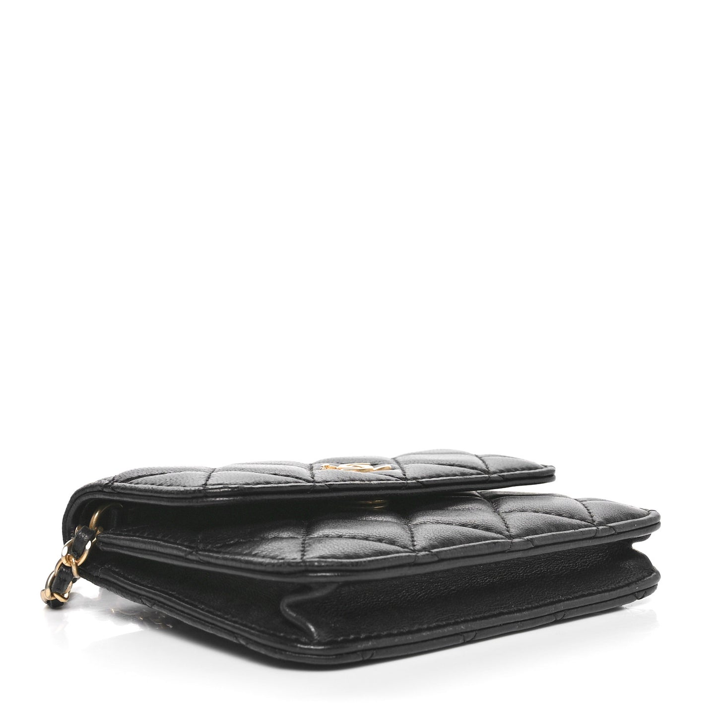 Lambskin Quilted CC Pearl Crush Card Holder With Chain Black
