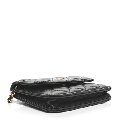 Chanel Lambskin Quilted CC Pearl Crush Card Holder With Chain Black 3 of 9