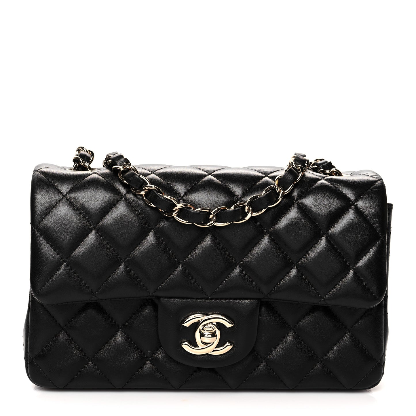 Lambskin Quilted Mini Rectangular Flap Black