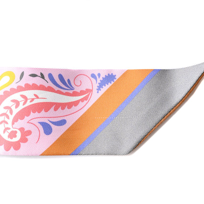 Hermes Silk Guepards Bandana Twilly Rose Gris Bleu 5 of 5