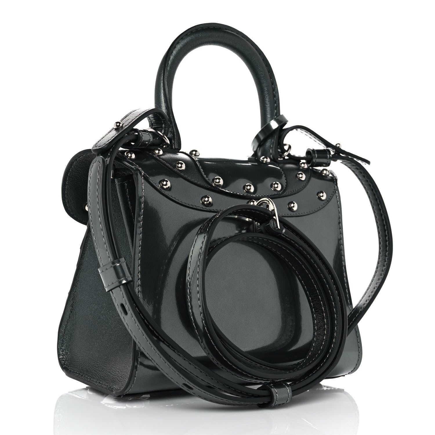 Delvaux Calfskin Iron Shield Mini Brillant Satchel Black 2 of 7